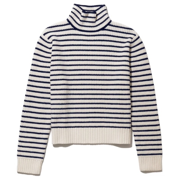 KULE Sweaters - KULE ‘The Banks’ Striped Turtleneck Sweater In Cream And Navy